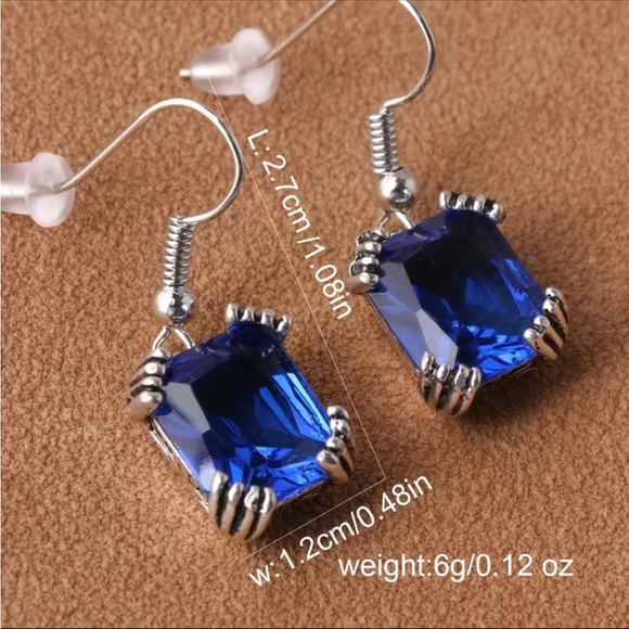 Vintage Style Blue Zircon and Antique Silver Drop Earrings - Picture 4 of 5